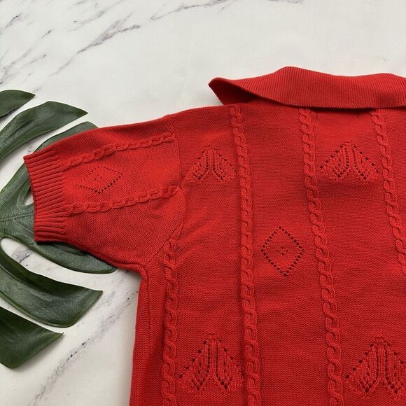 Bay Club Womens Vintage 90s Sweater Size M Red Nautical Collar Short Sleeve - Picture 10 of 11